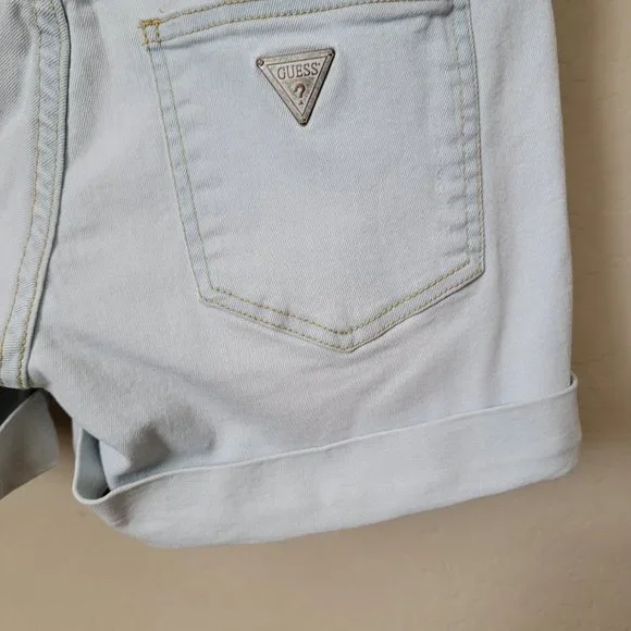 Guess Light Wash Destroyed Cuffed Denim Shorts - Picture 11 of 16